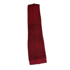 Vintage Lands' End Textured Knit Flat Bottom Silk Tie Deep Red Wine